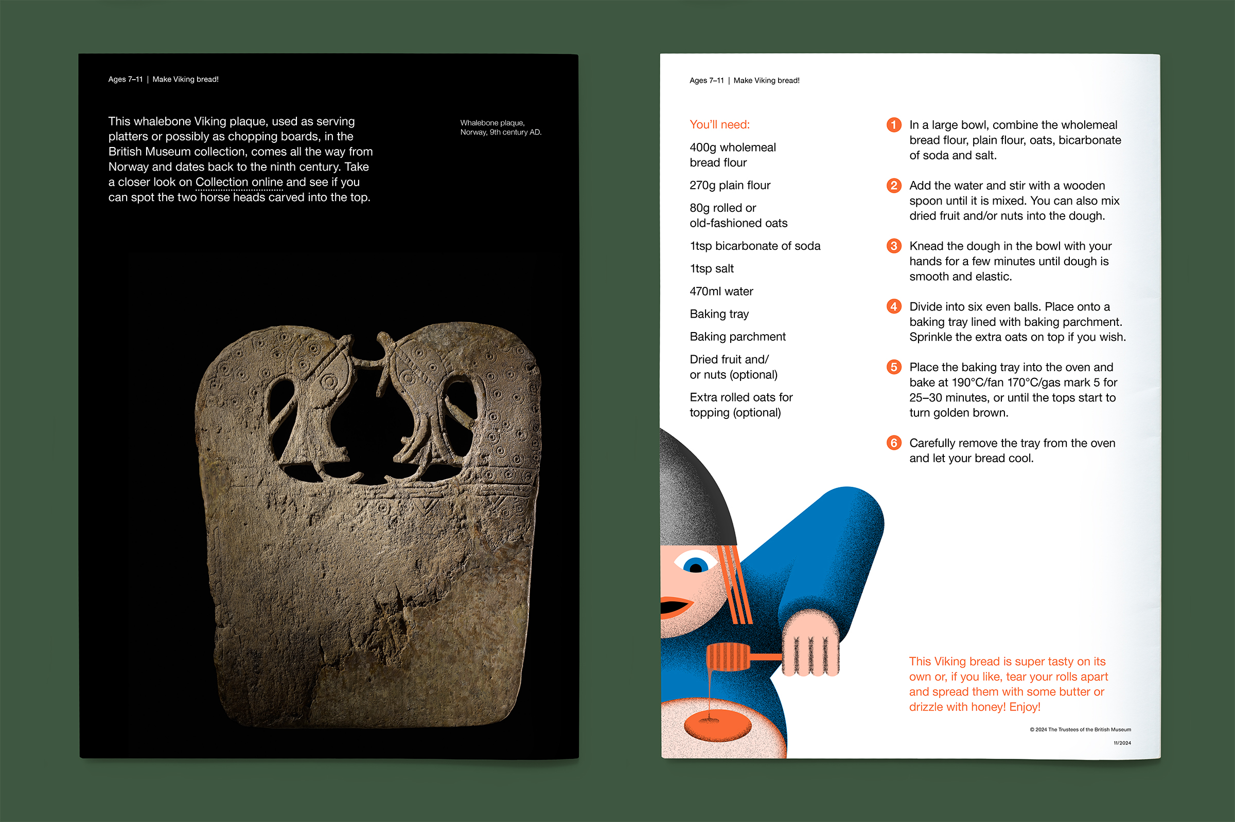 Top-down photo of pages 2 and 3 of the Viking bread activity