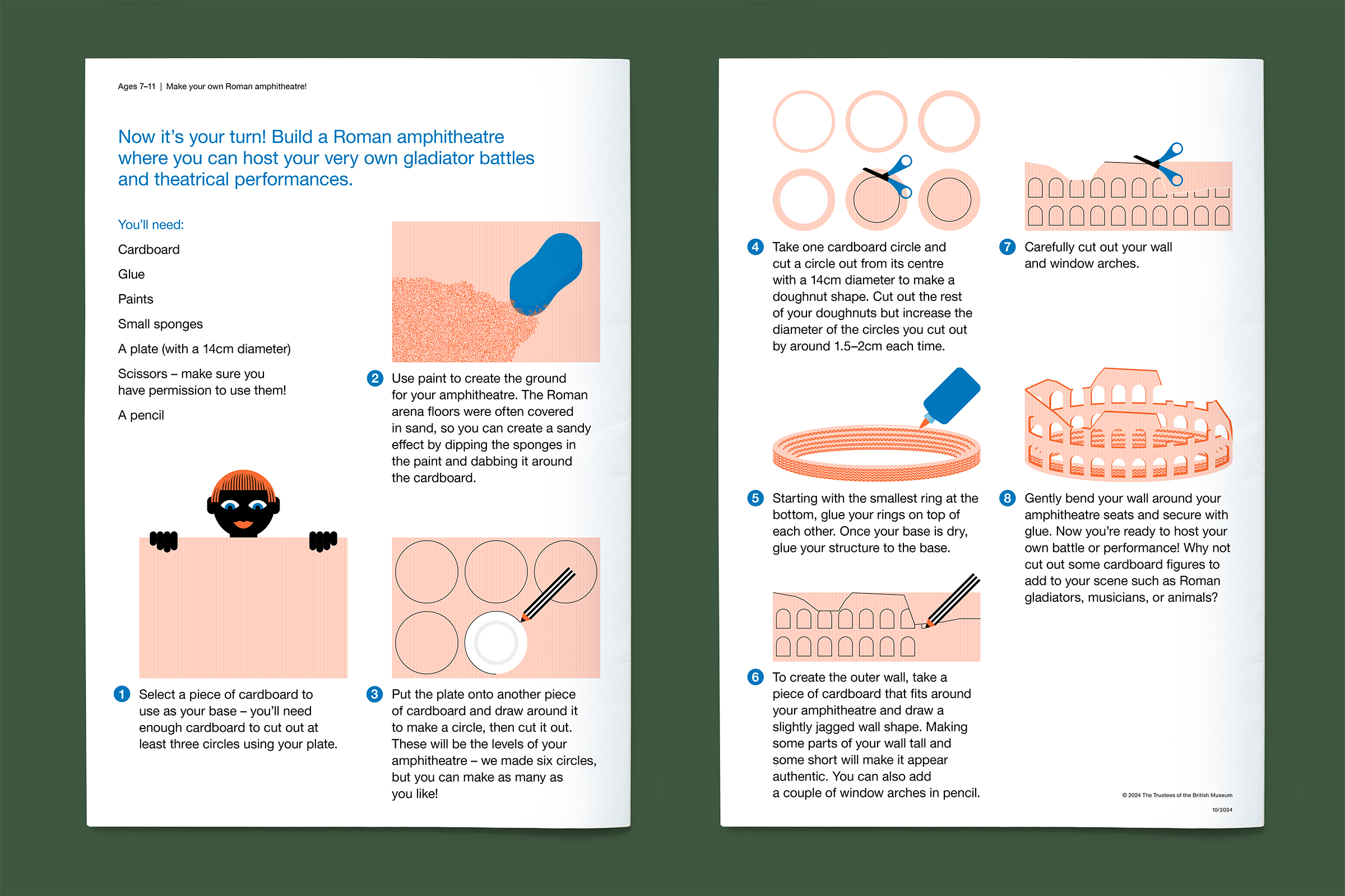 Top down photo of pages 3 and 4 the Roman amphitheatre activity