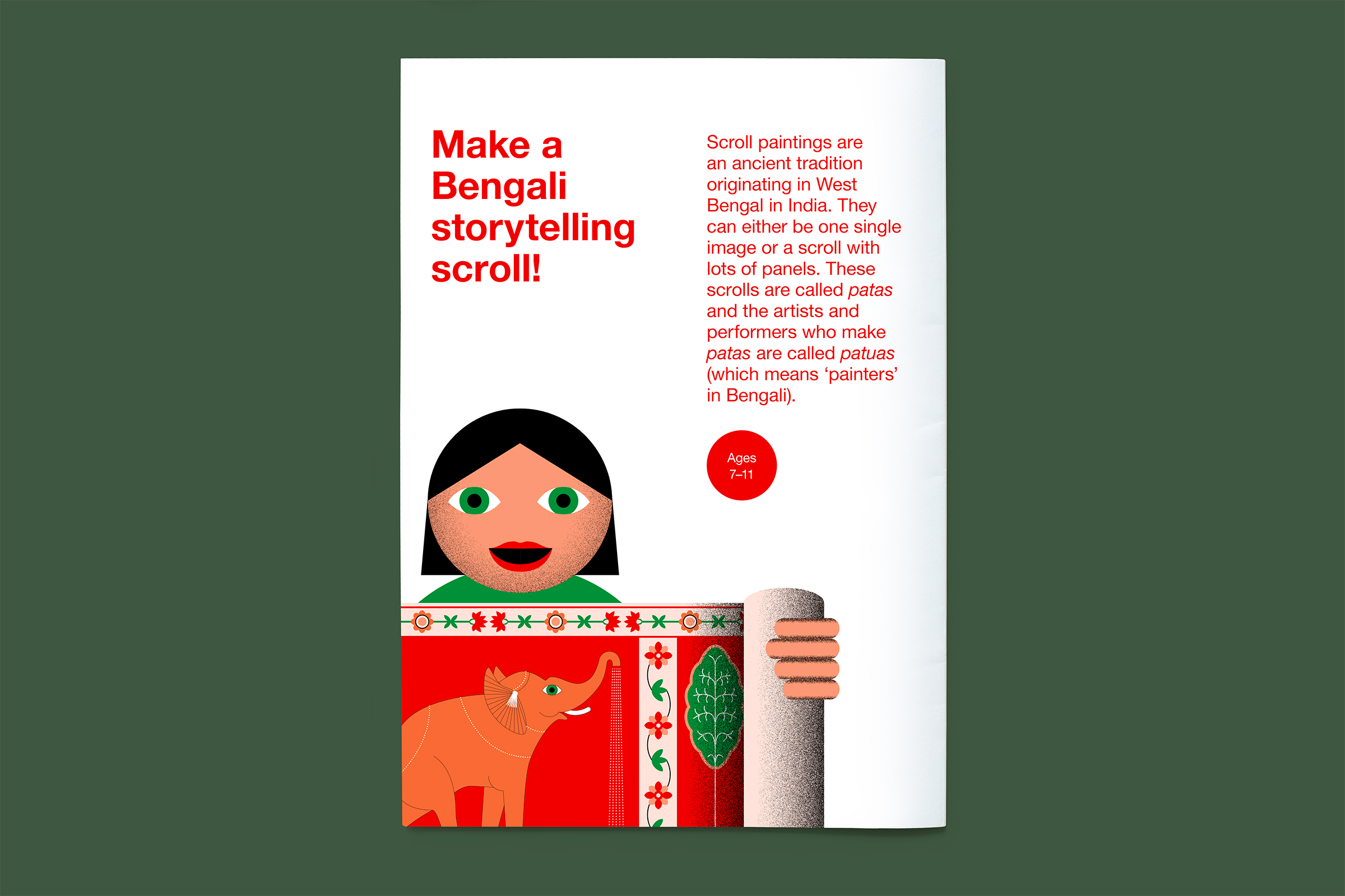 Top-down photo of page 1 of the Bengali storytelling scroll activity
