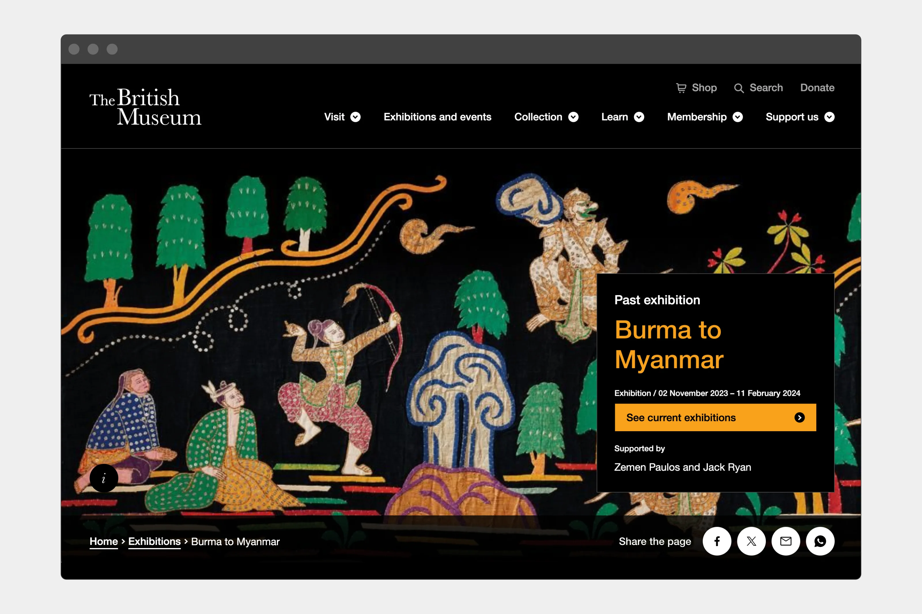 Exhibition website, desktop view.