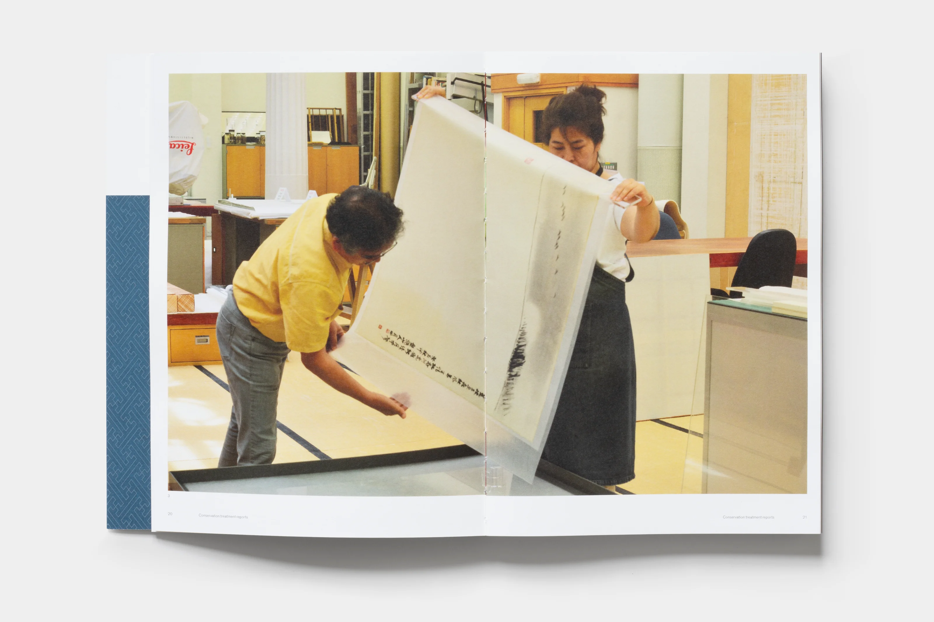 Inside spread illustrating the restoration work with a full-bleed image.