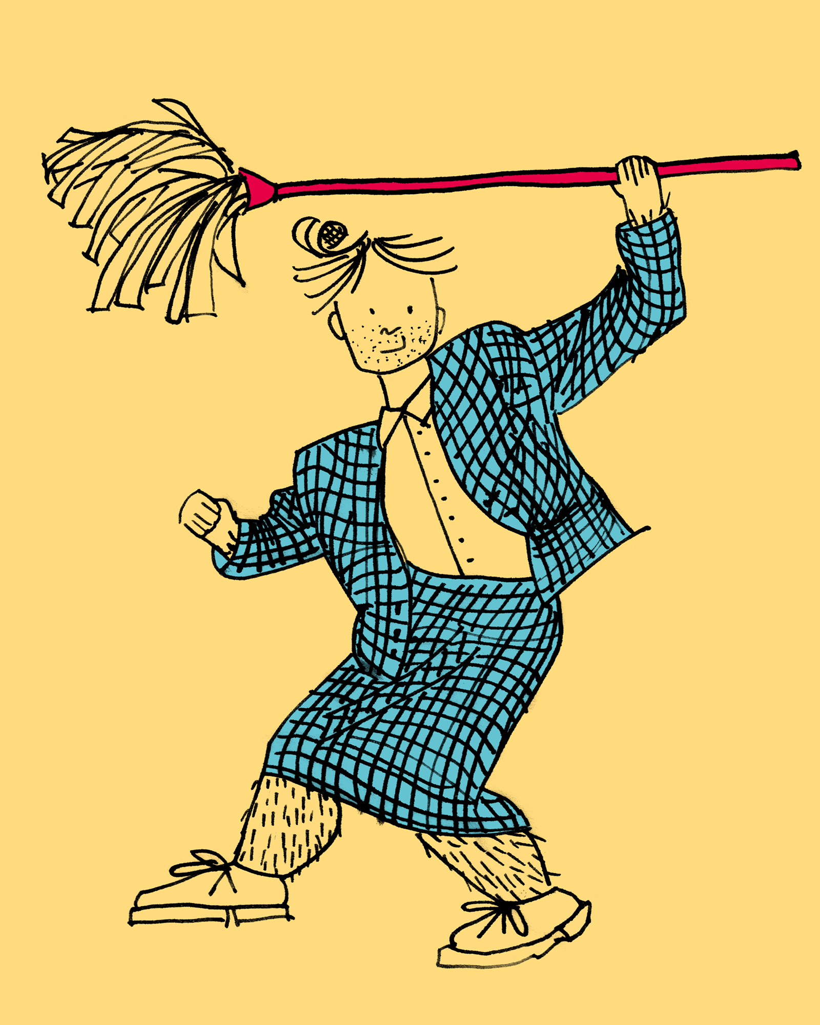 Illustration of a person dancing with a mop